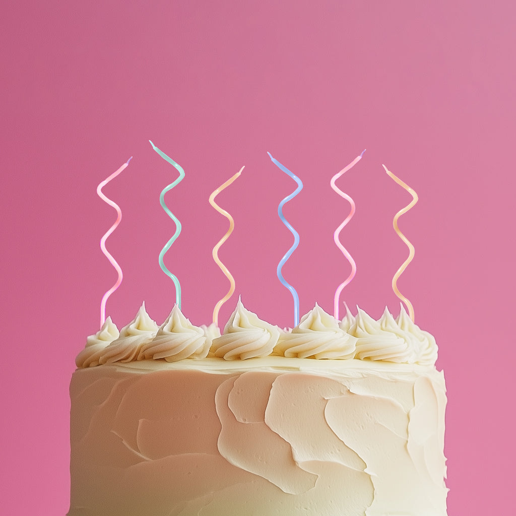 13CM SWIRLY CAKE CANDLES PASTEL RAINBOW (PACK OF 16)