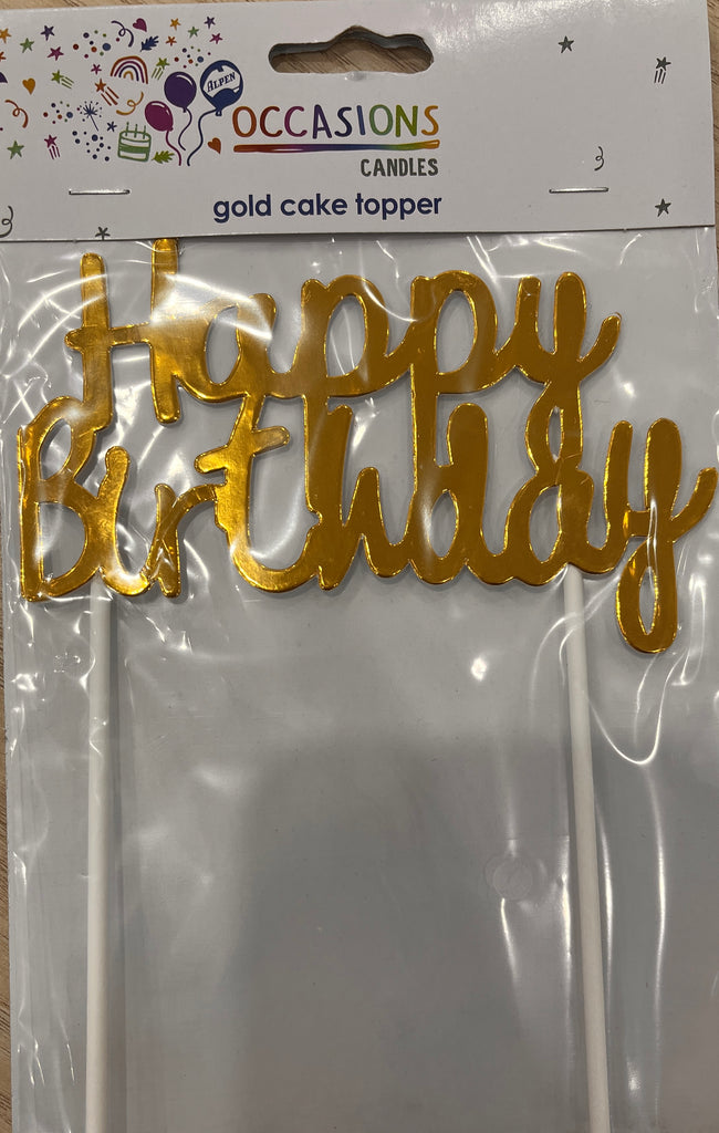 Cardboard Gold Happy Birthday Cake Topper