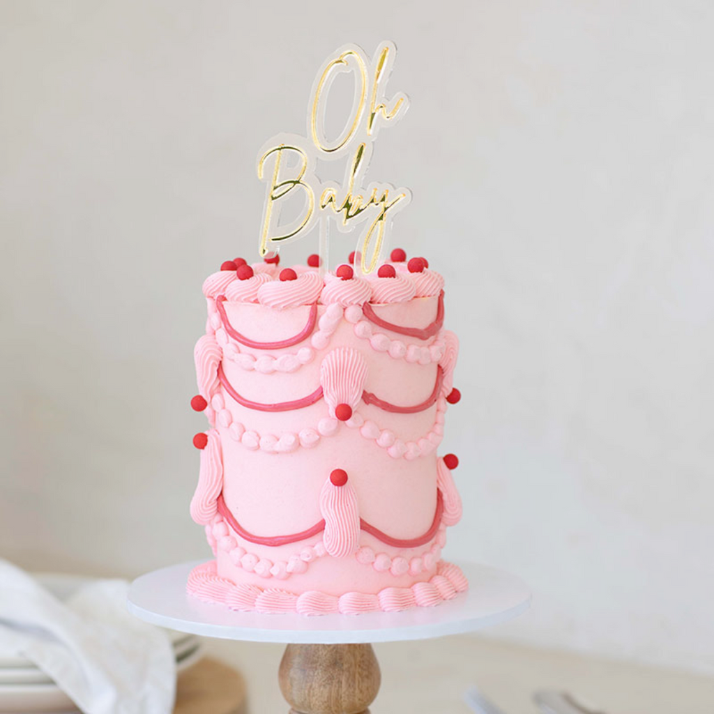 OH BABY - Gold/Clear Layered Cake Topper