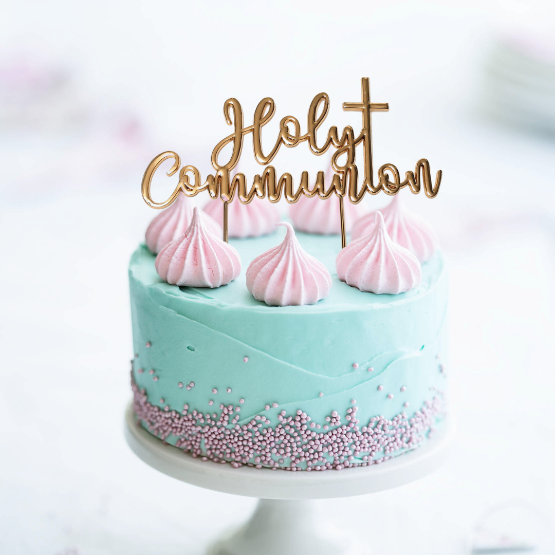 Rose Gold Plated Cake Topper - Holy Communion | Mint Cake and Party