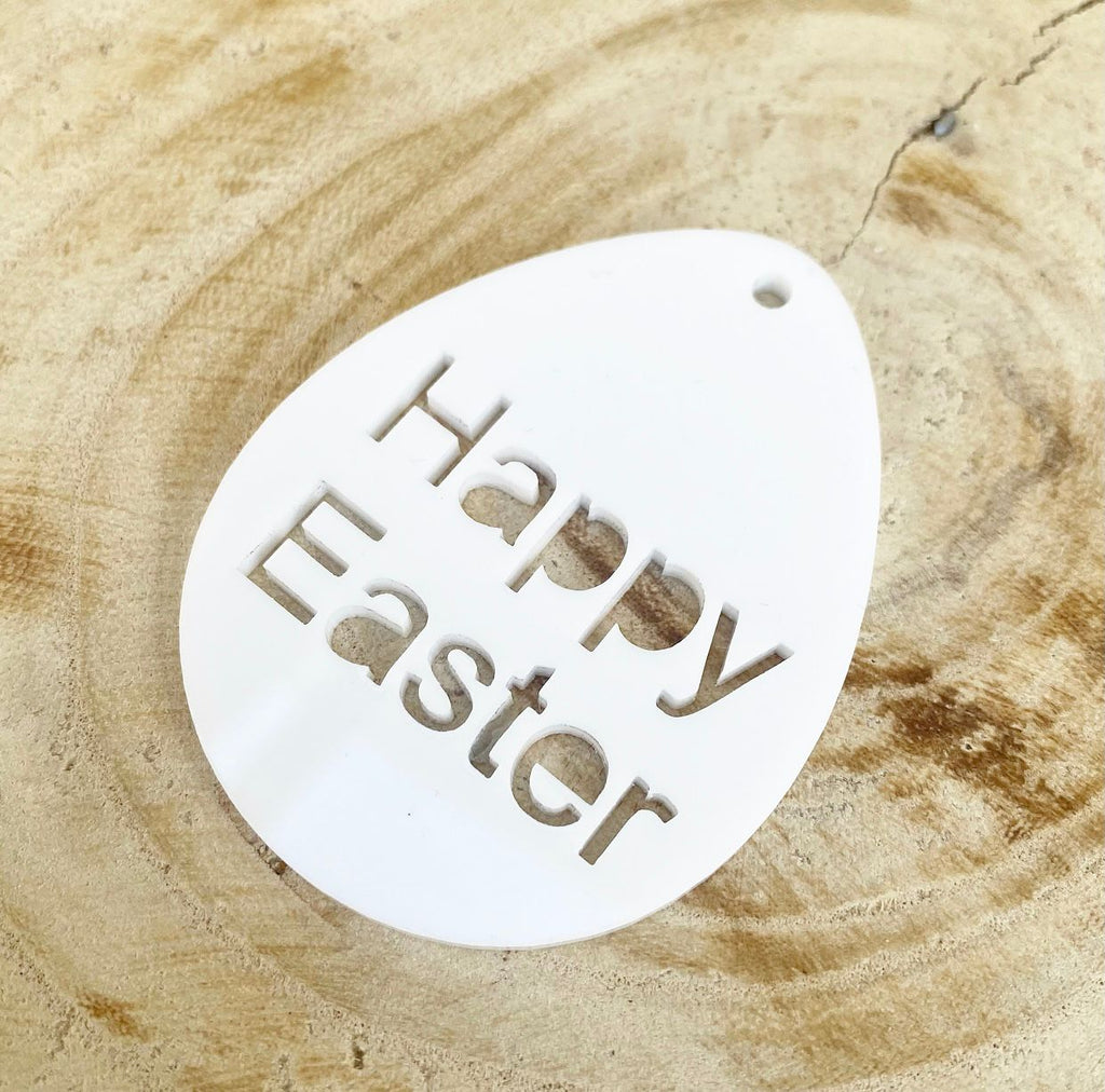 White Laser Cut Gift Tag ' Happy Easter' Block