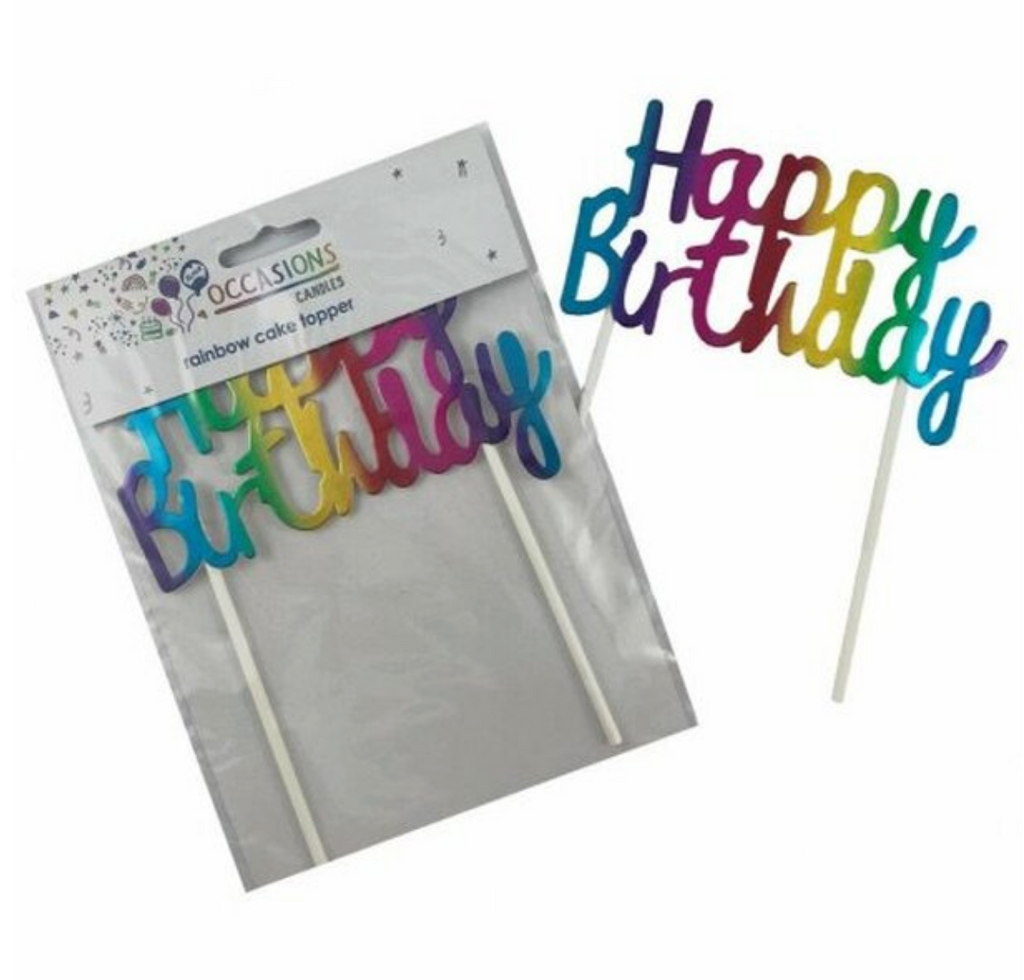 Cardboard Rainbow Happy Birthday Cake Topper