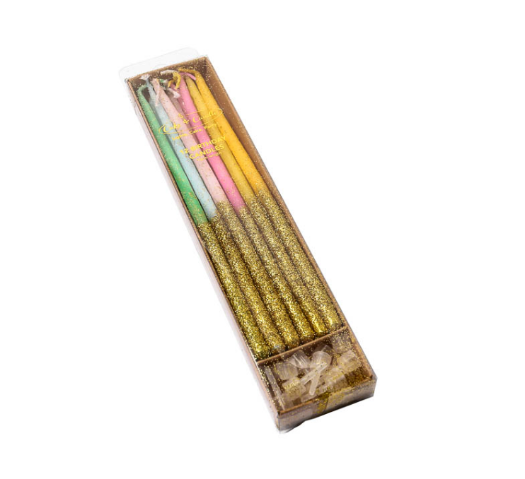 RAINBOW Glitter Dipped Cake Candles (Pack of 12)