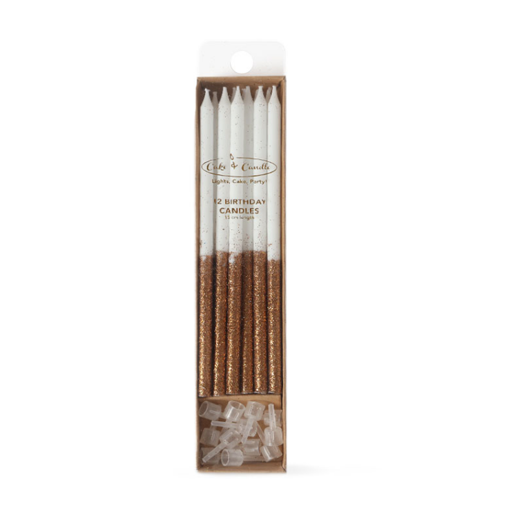 ROSE GOLD Glitter Dipped Cake Candles (Pack of 12)