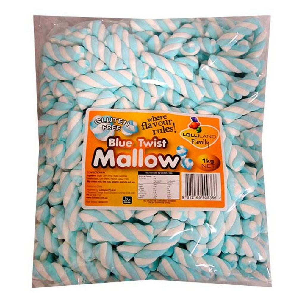 Lolliland Marshmallow Twists - Blue and White (1kg Bag )