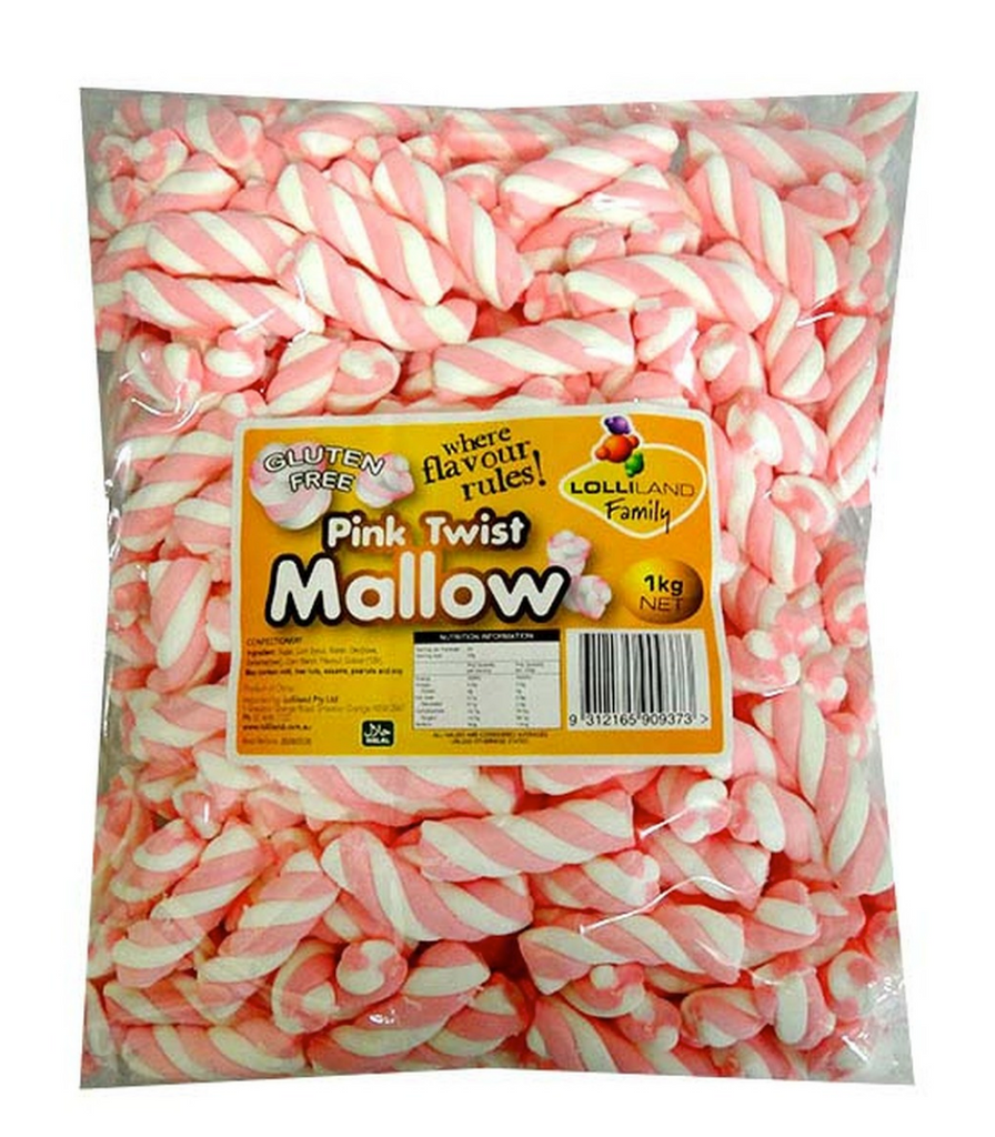 Lolliland Marshmallow Twists - Pink and White (1kg Bag)