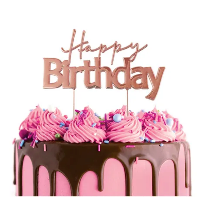 Happy Birthday Metal Topper | Rose Gold