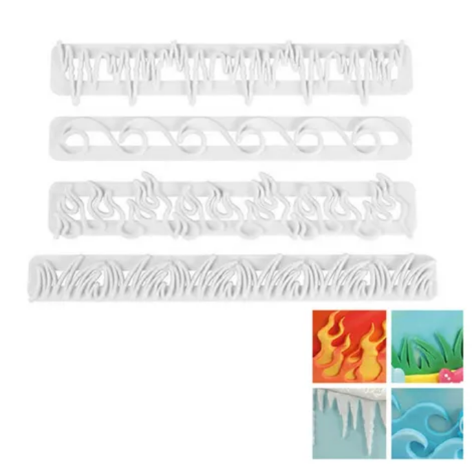 Waves | Fire | Ice | Grass Impression Cutter Set of 4