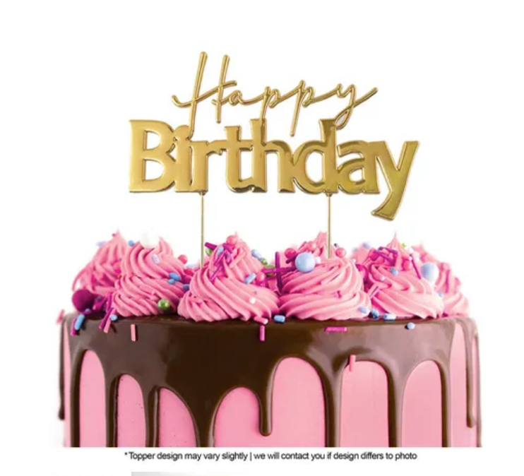 Happy Birthday Metal Topper | Gold | Style 1