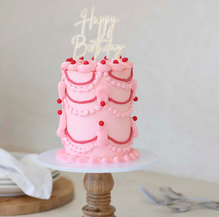 HAPPY BIRTHDAY Gold/Clear Layered Cake Topper
