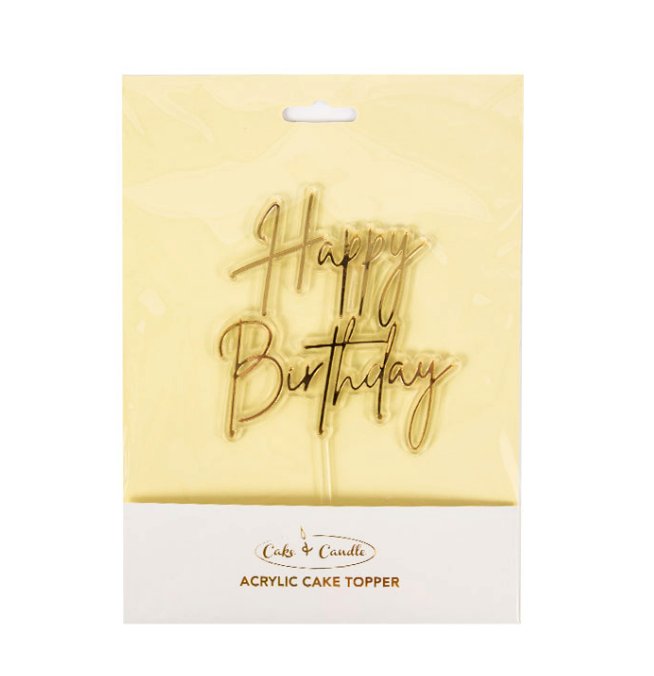 HAPPY BIRTHDAY Gold/Clear Layered Cake Topper