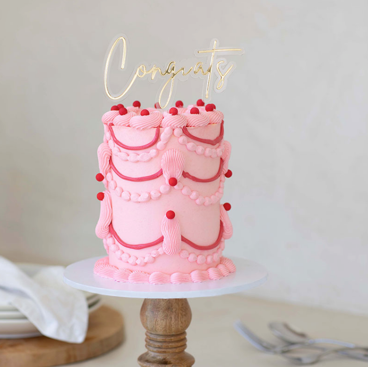CONGRATS Gold/Clear Layered Cake Topper