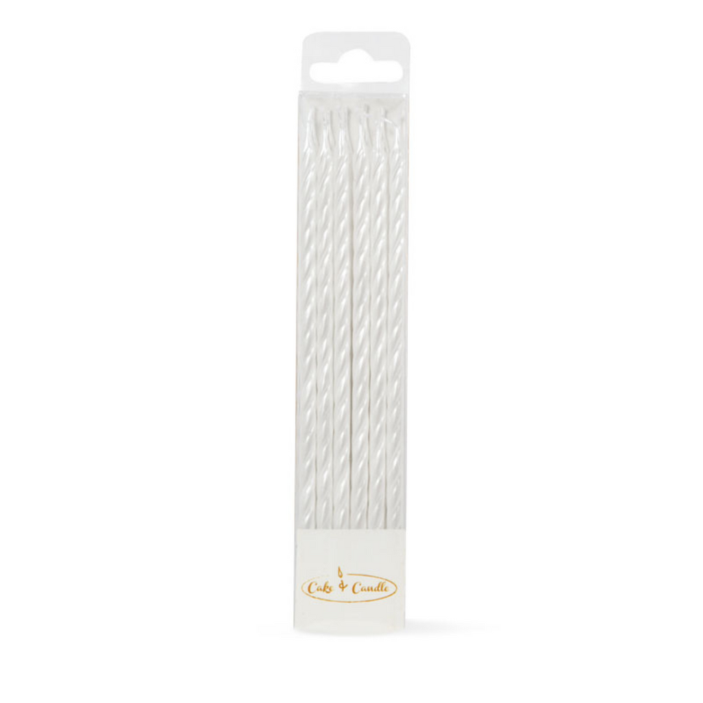Spiral Cake Candles Pearlised White (Pack of 12)