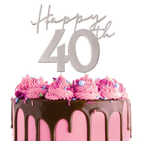 Happy 40th Metal Topper | Silver